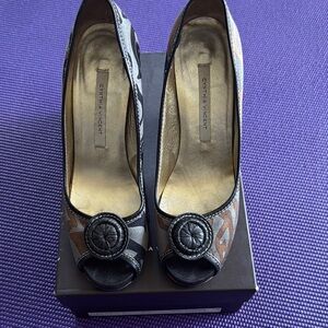 Cynthia Vincent Black, Peach, and Brown Peep Toe Heels